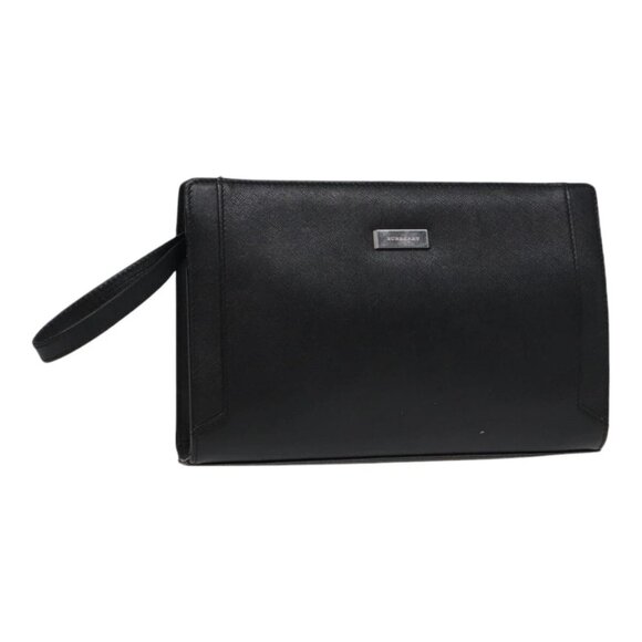 BURBERRY Clutch Bag Leather Black Auth - Picture 1 of 16